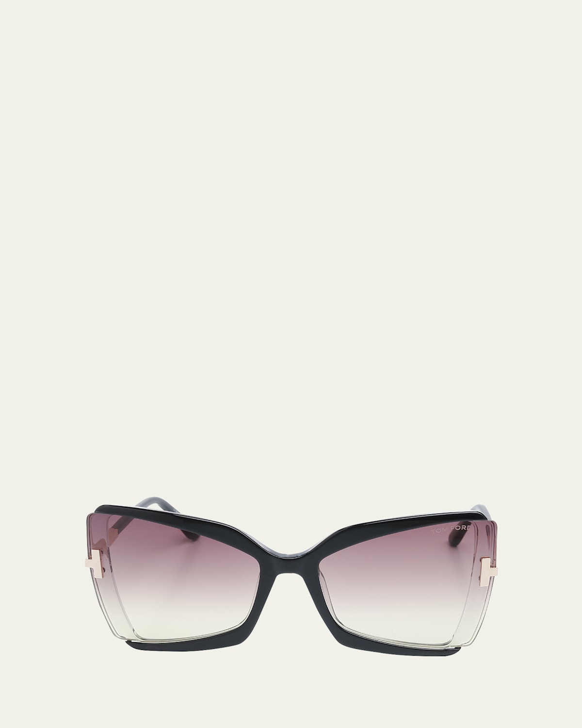 Tom Ford Gia Semi-rimmed Acetate Butterfly Sunglasses In Black