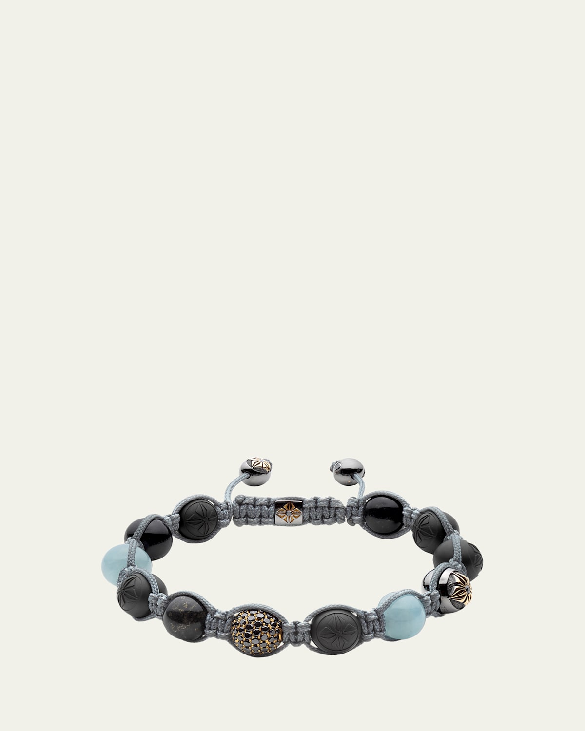 Shamballa Jewels Men's 18K Gold Black Rhodium Beaded Bracelet with Black Diamonds