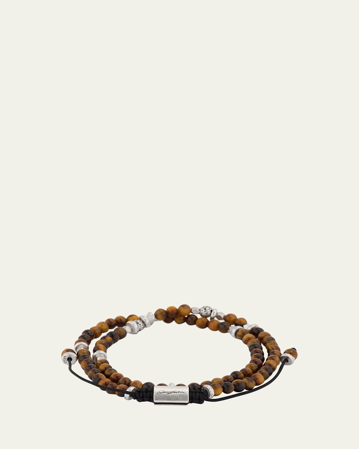 Men's Tiger's Eye and Silver Double-Wrap Beaded Bracelet
