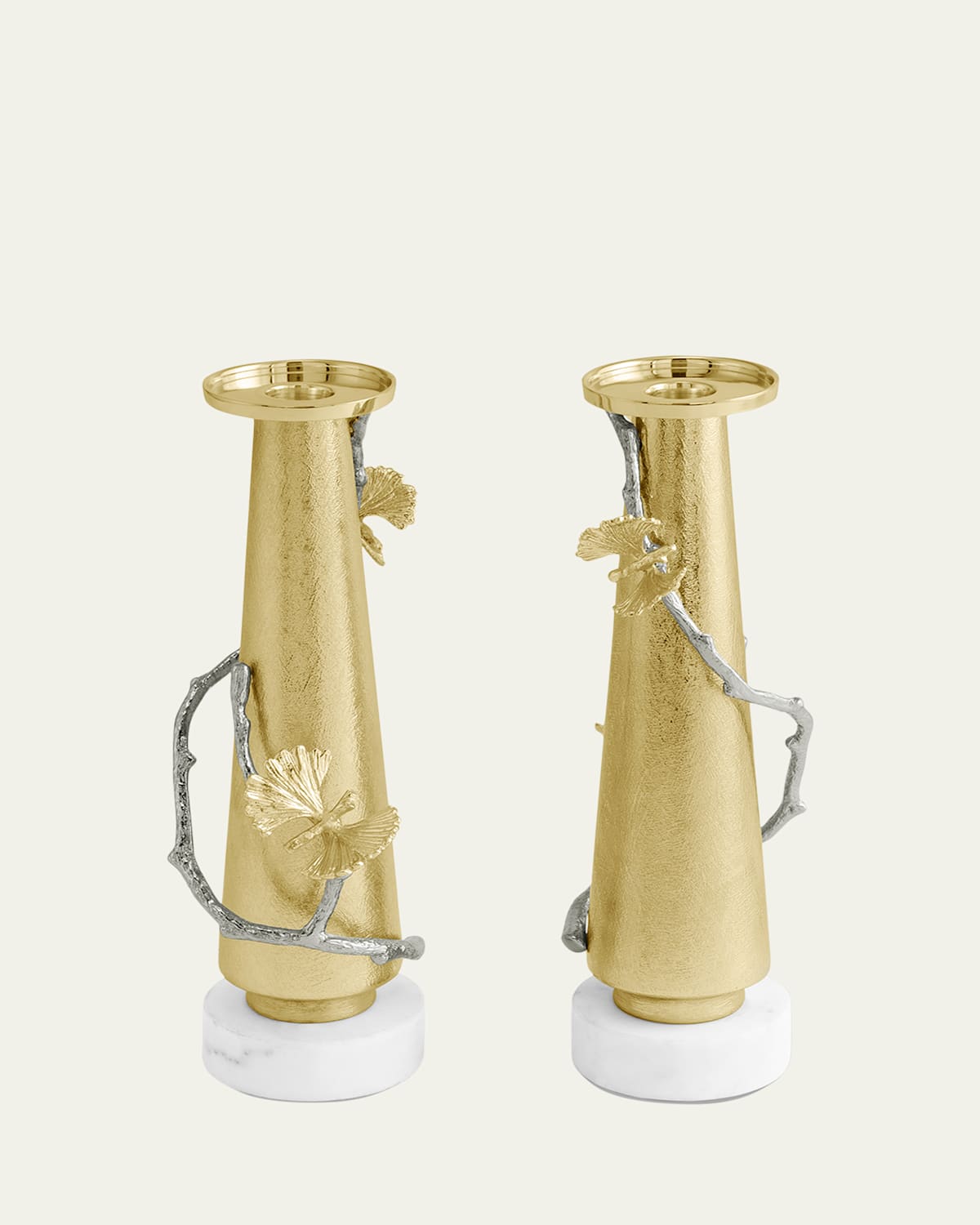 Michael Aram Butterfly Ginkgo Luxe 2-piece Candleholder Set In Gold