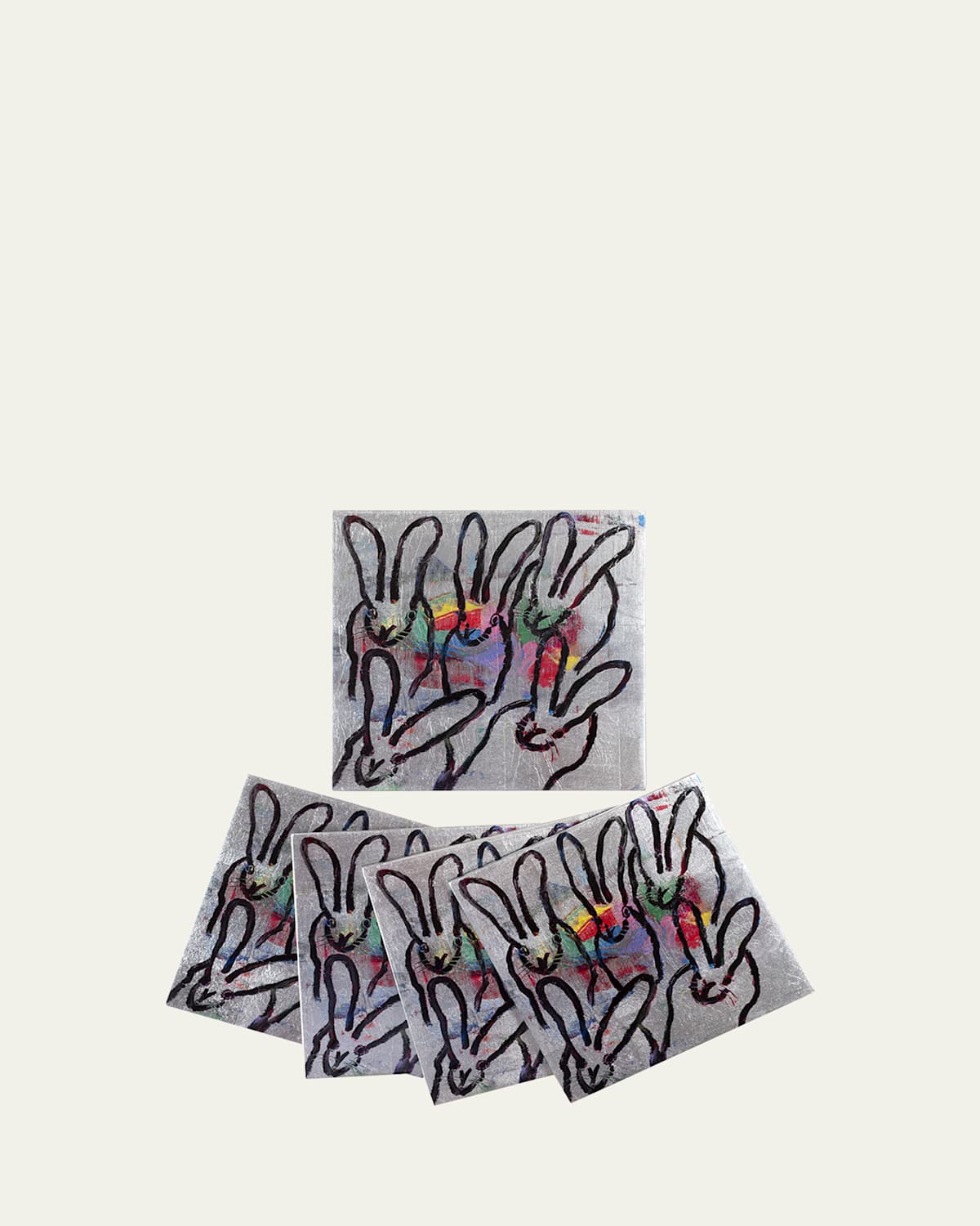 Hunt Slonem Color Burst Bunnies Coasters, Set Of 4