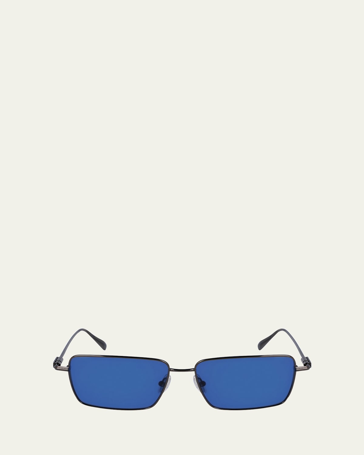Ferragamo Men's Gancini Evolution Metal Rectangle Sunglasses In Dark Gun/blue