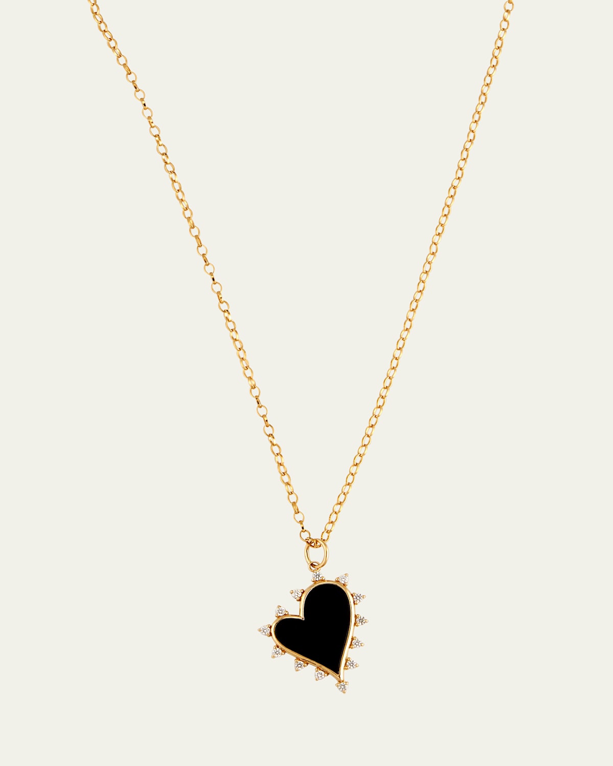 Black Agate Heart Necklace with Diamonds