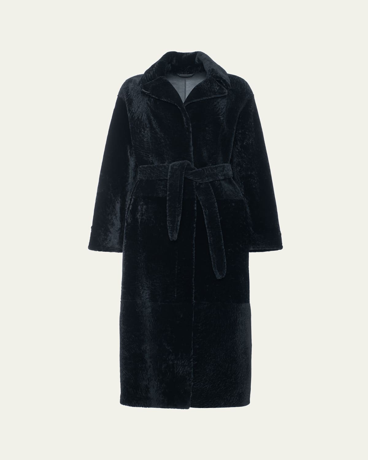 Reversible Shearling Lamb Overcoat with Tie Belt