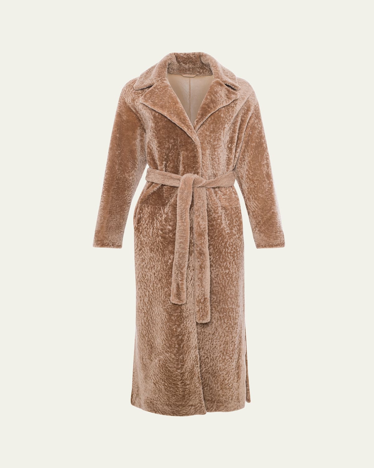 Reversible Shearling Lamb Overcoat with Tie Belt