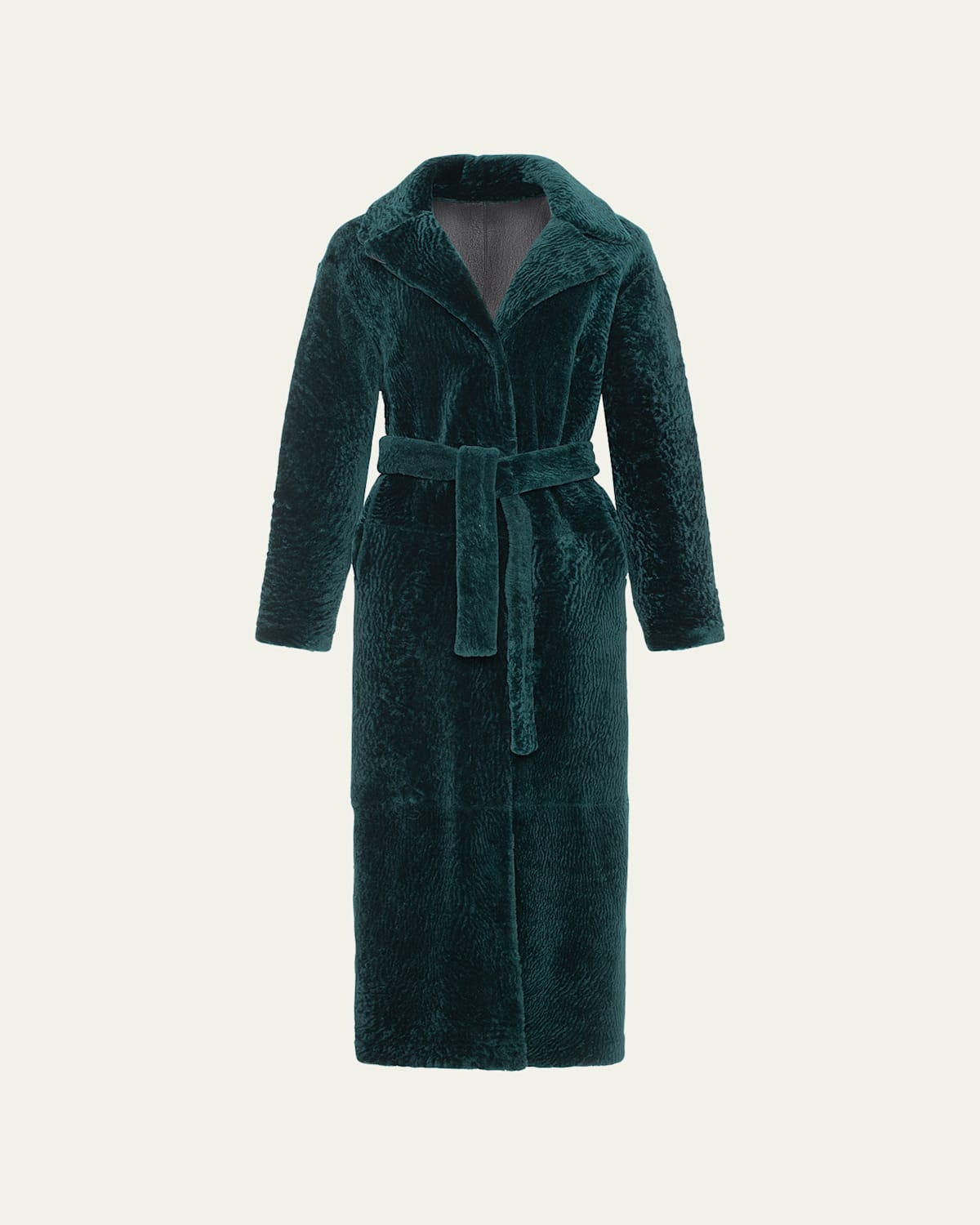 Reversible Shearling Lamb Overcoat with Tie Belt