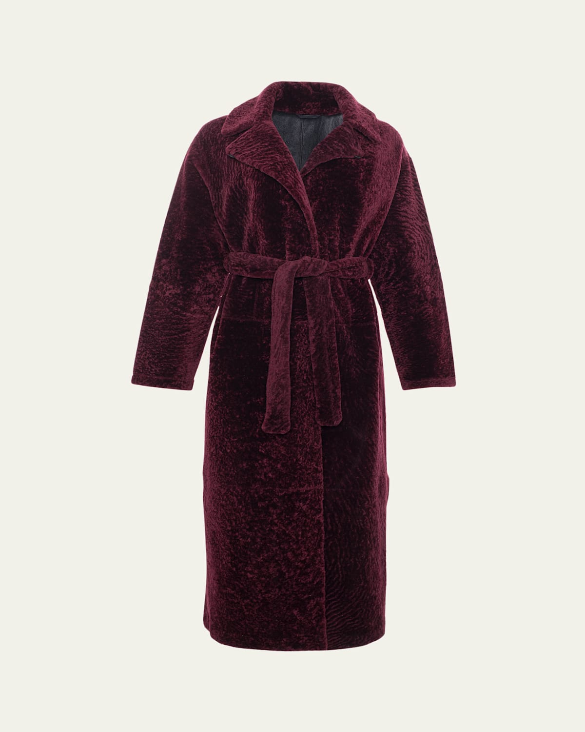 Reversible Shearling Lamb Overcoat with Tie Belt