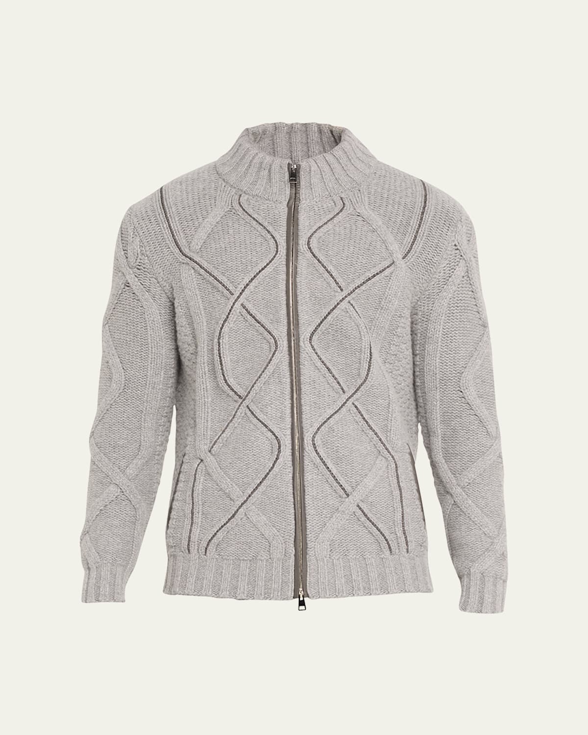 Men's Wool-Cashmere Cable Knit Full-Zip Sweater