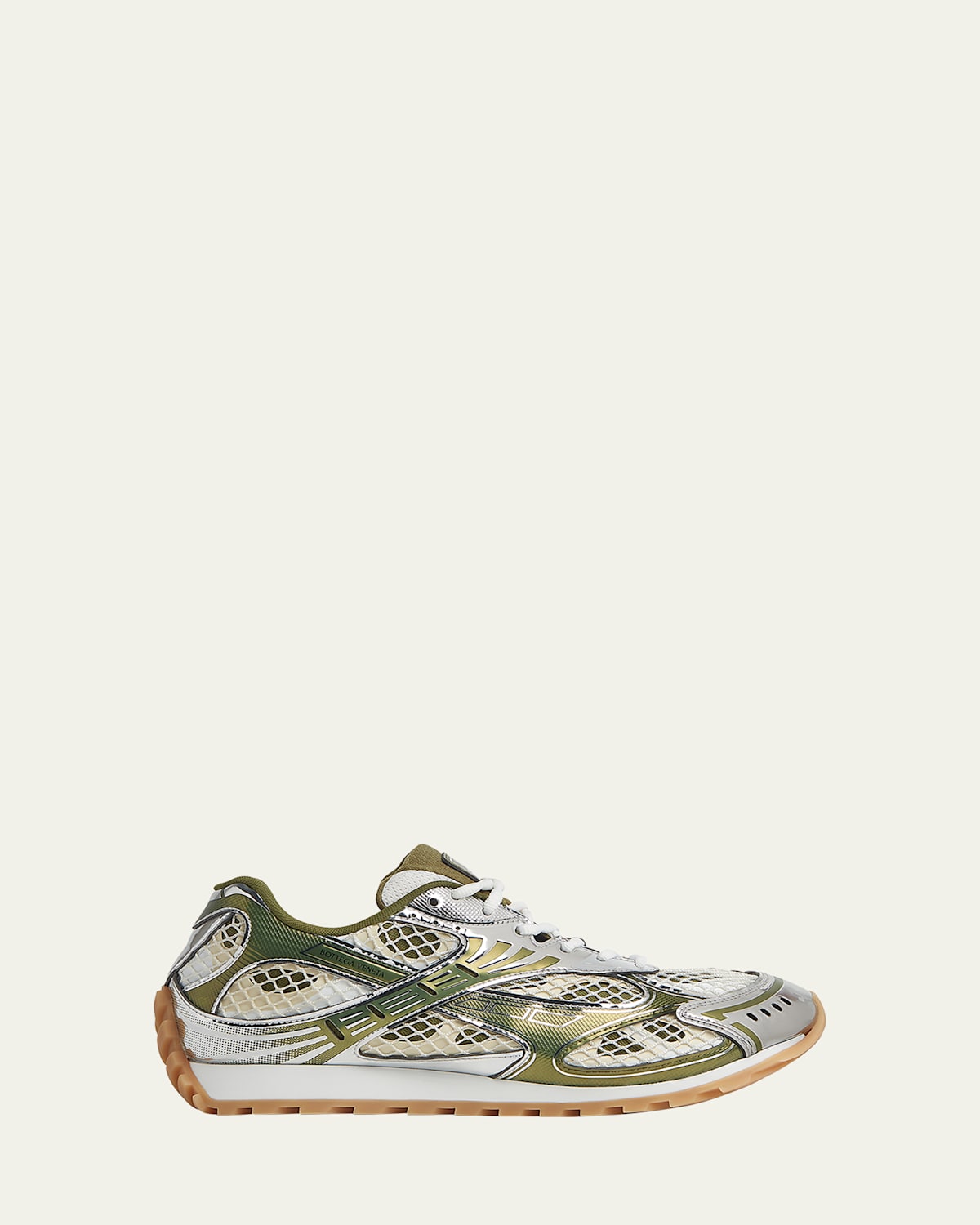Shop Bottega Veneta Orbit Metallic Net Runner Sneakers In Mud White