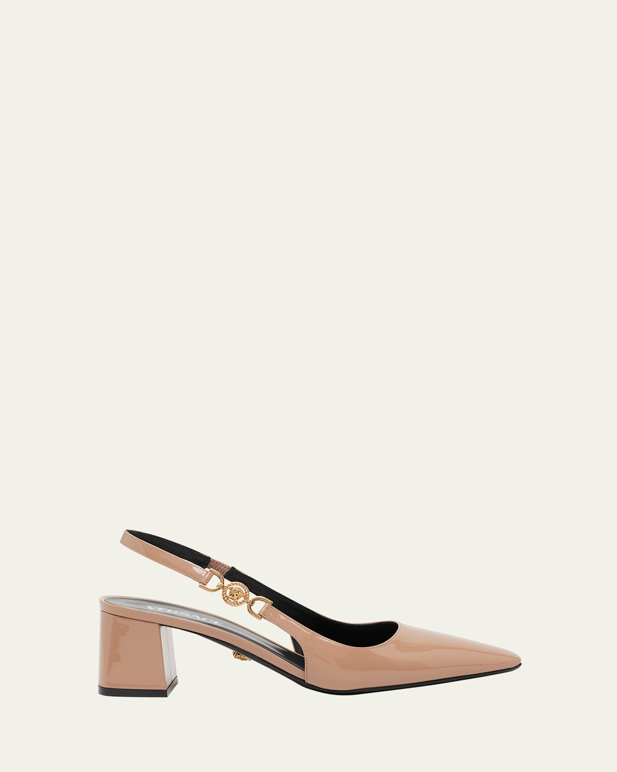 Versace Embellished Patent-leather Slingback Pumps In Blush- Gold