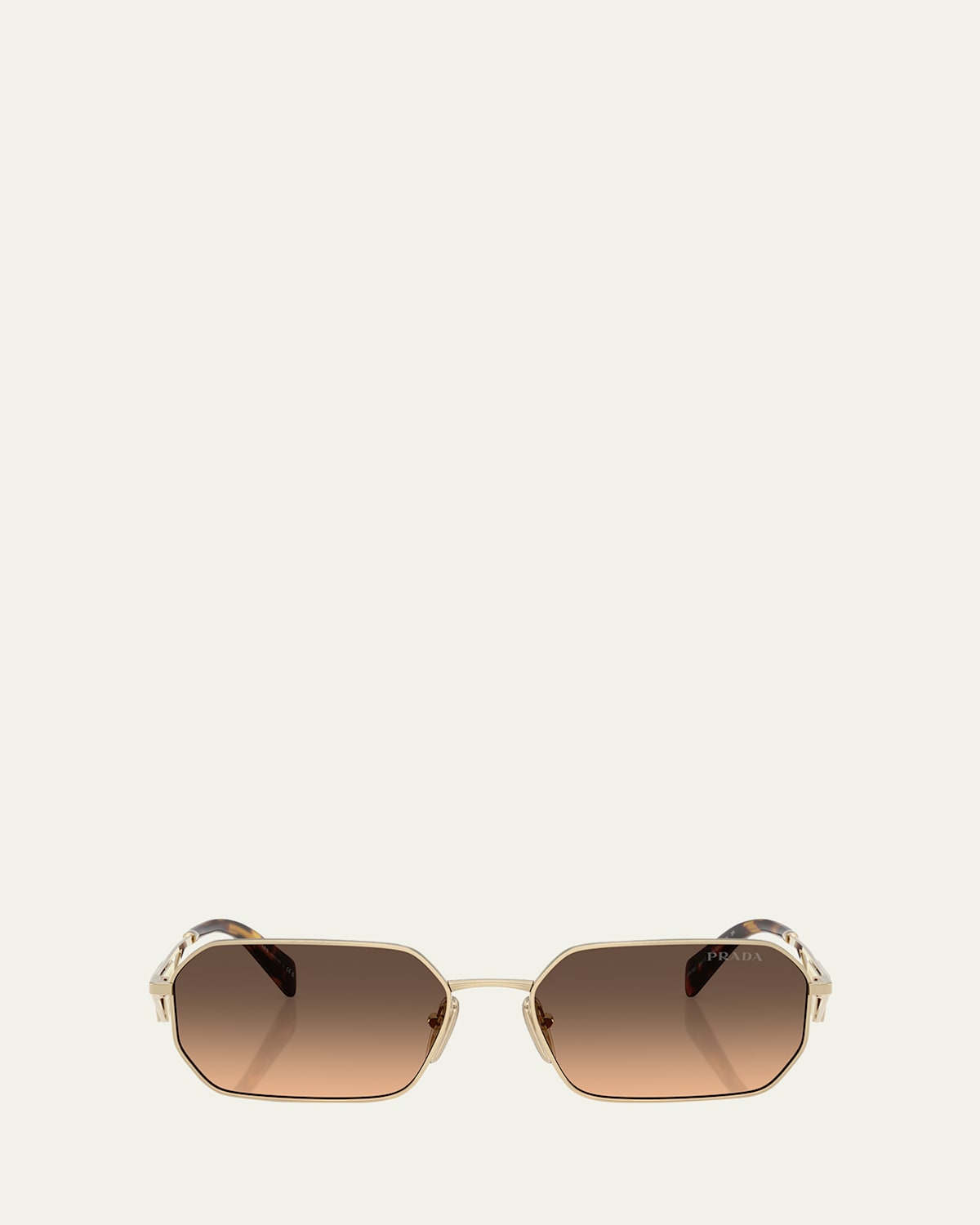 Shop Prada Metal & Plastic Rectangle Sunglasses In Pale Gold