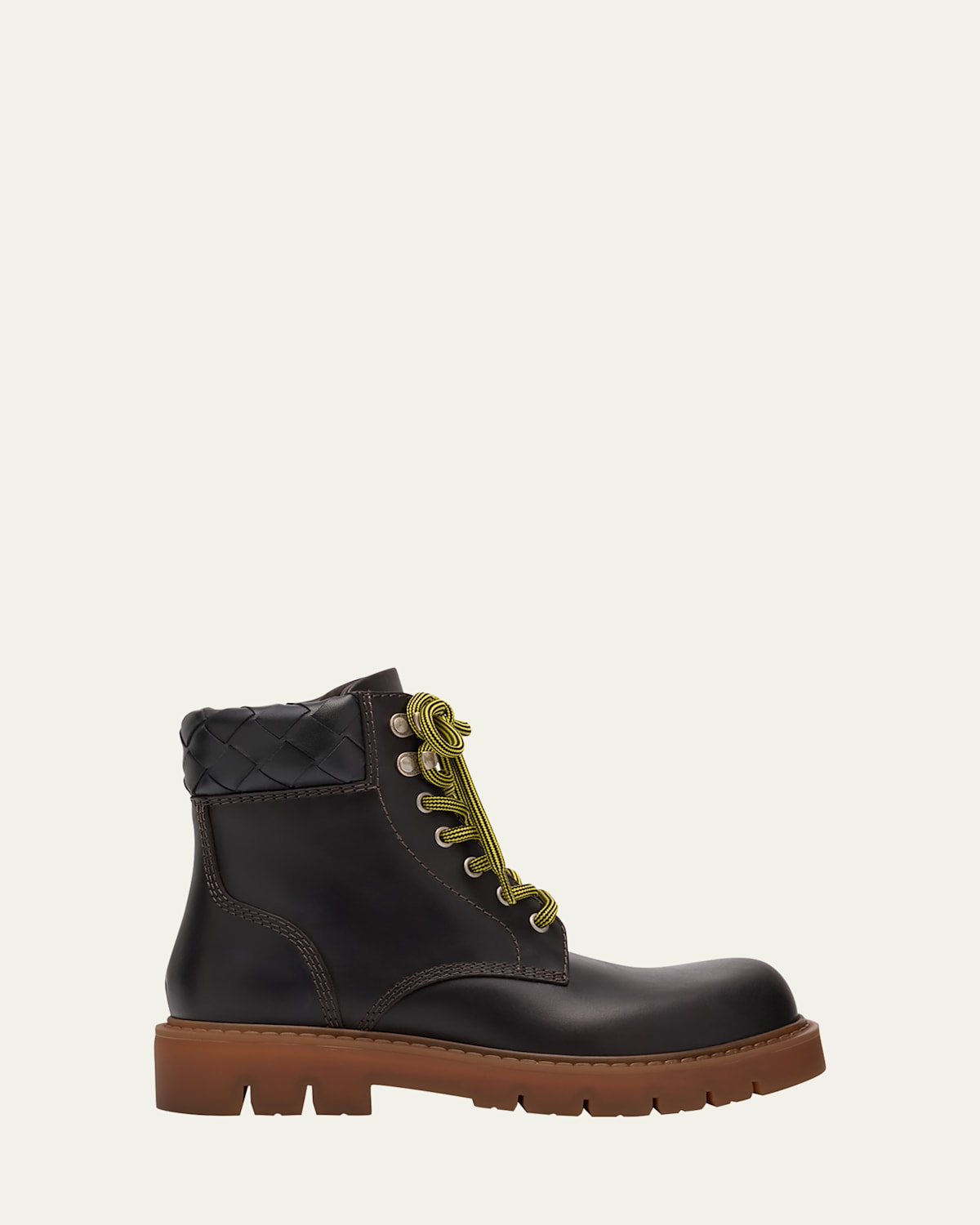 Bottega Veneta Haddock Calfskin Intrecciato Combat Booties In Fondant Rubber