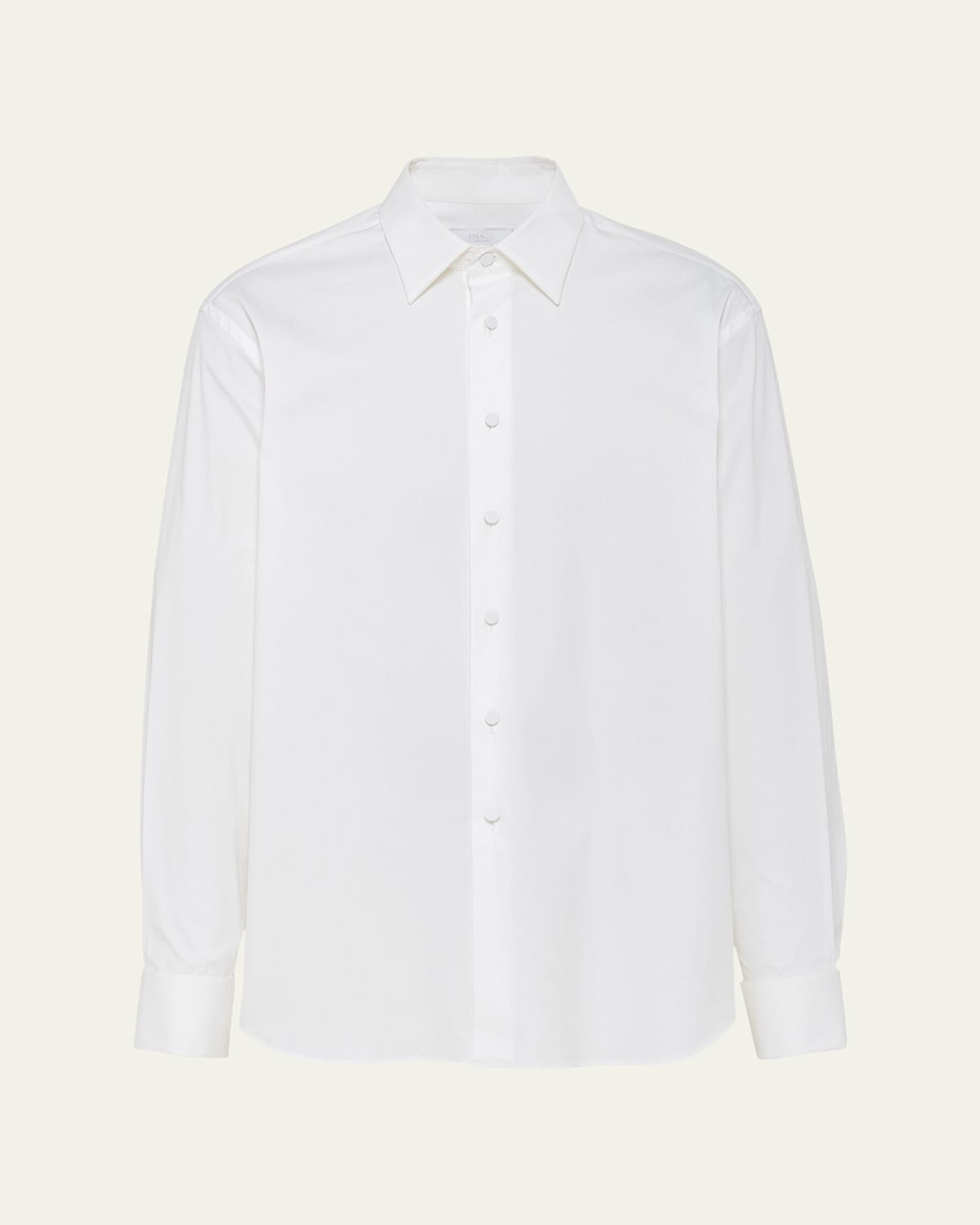 Prada Mens White 100% Cotton Poplin Shirt With Nacre Buttons And Side Slits In Bianco