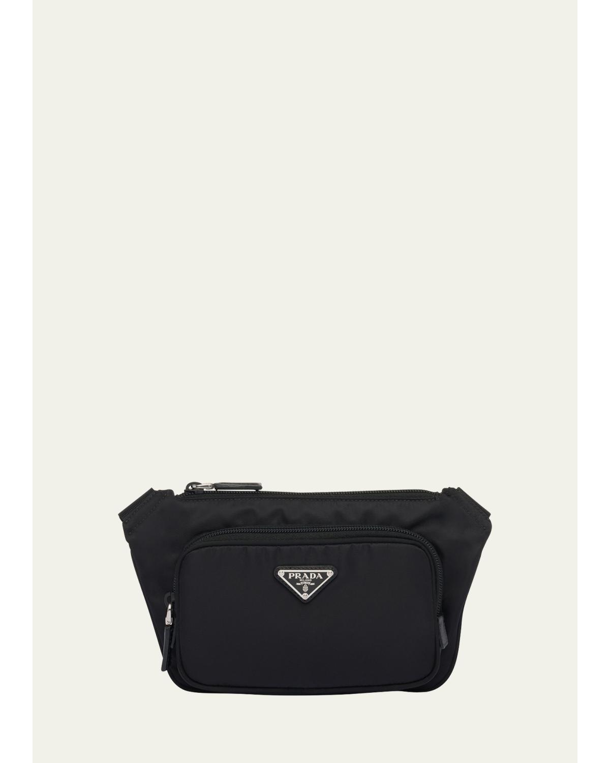 Prada Small Shoulder Bag With Adjustable Strap And Front Zip Pocket In Black