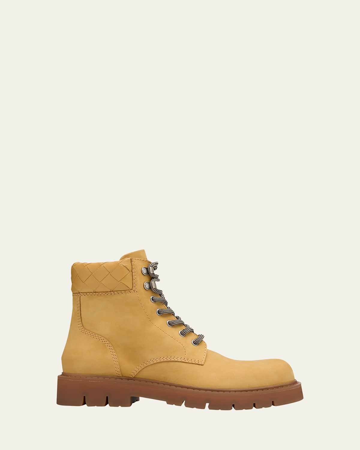 Shop Bottega Veneta Haddock Nubuck Intrecciato Combat Booties In Ochre Rubber