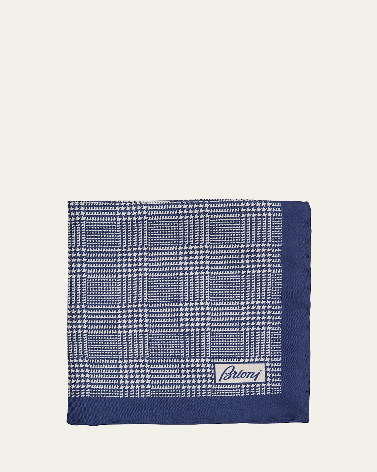 Brioni Men's Silk Prince Of Wales Check Pocket Square In Whitenavy