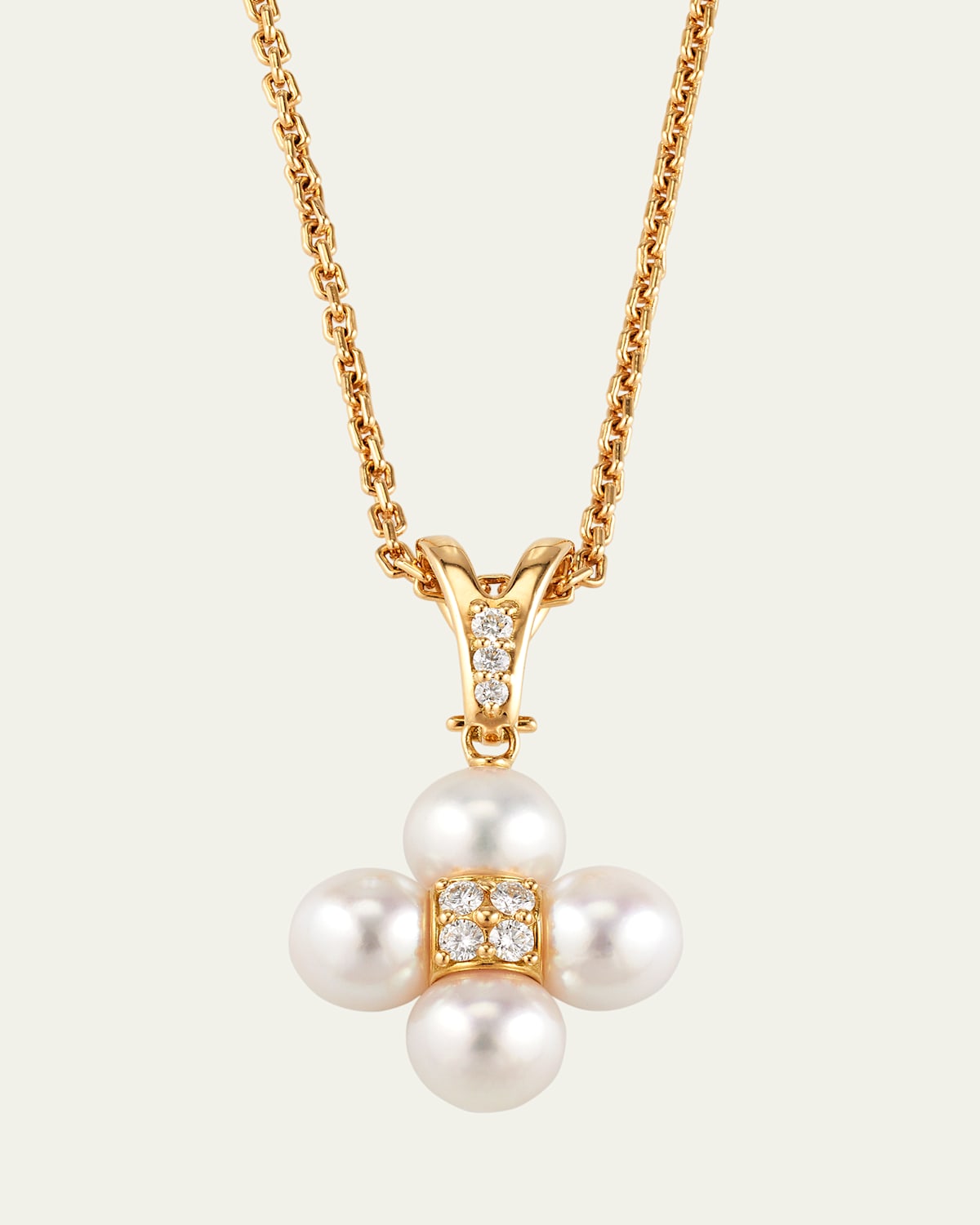 18K Yellow Gold Sequence Charm with Diamonds and Pearls