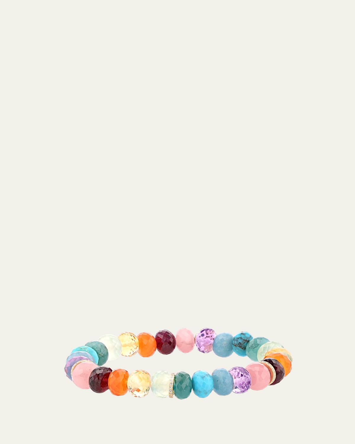 14K Yellow Gold 10mm Multi Rainbow Beaded Bracelet with 3 Pave Diamond Rondelle