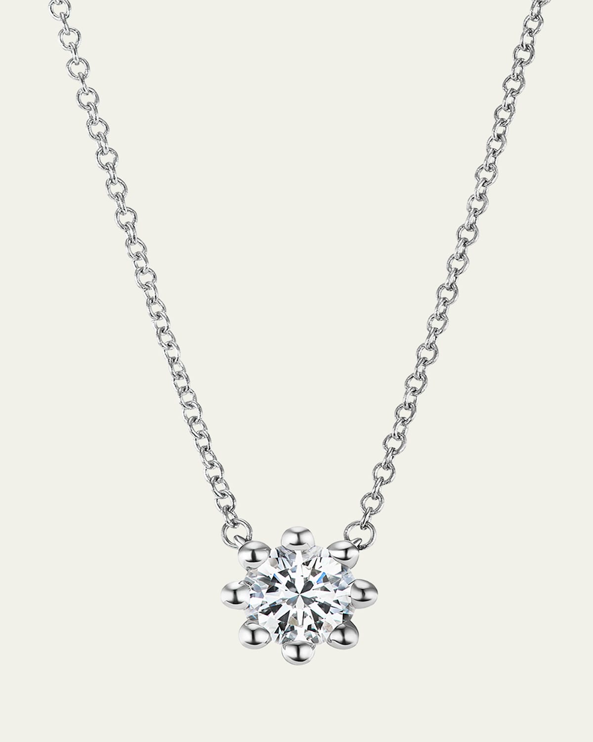 Beaded 18K Recycled White Gold and Lab Grown Diamond Medium Pendant Necklace
