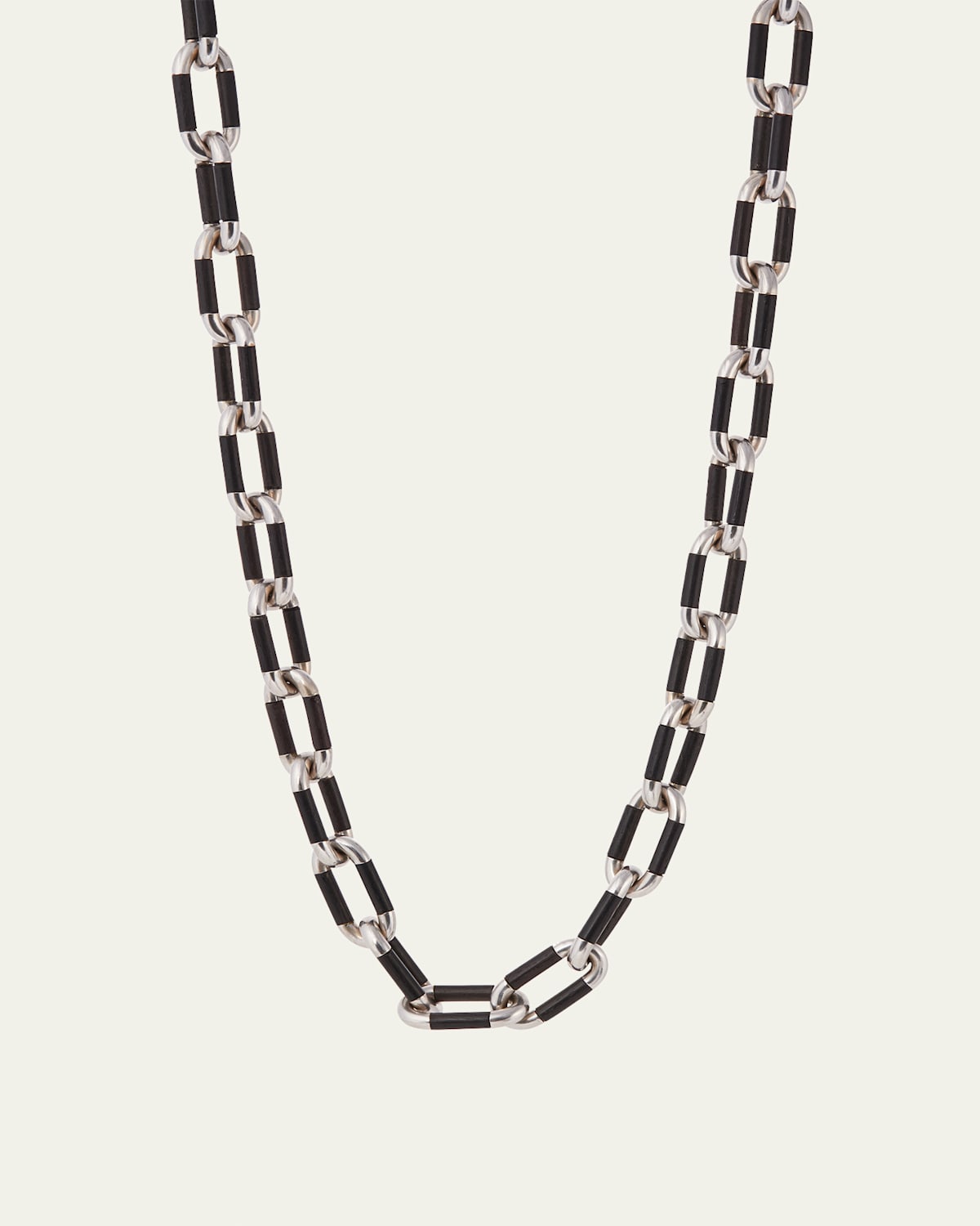 18K White Gold and Black Ebony Oval Link Necklace, 28"L