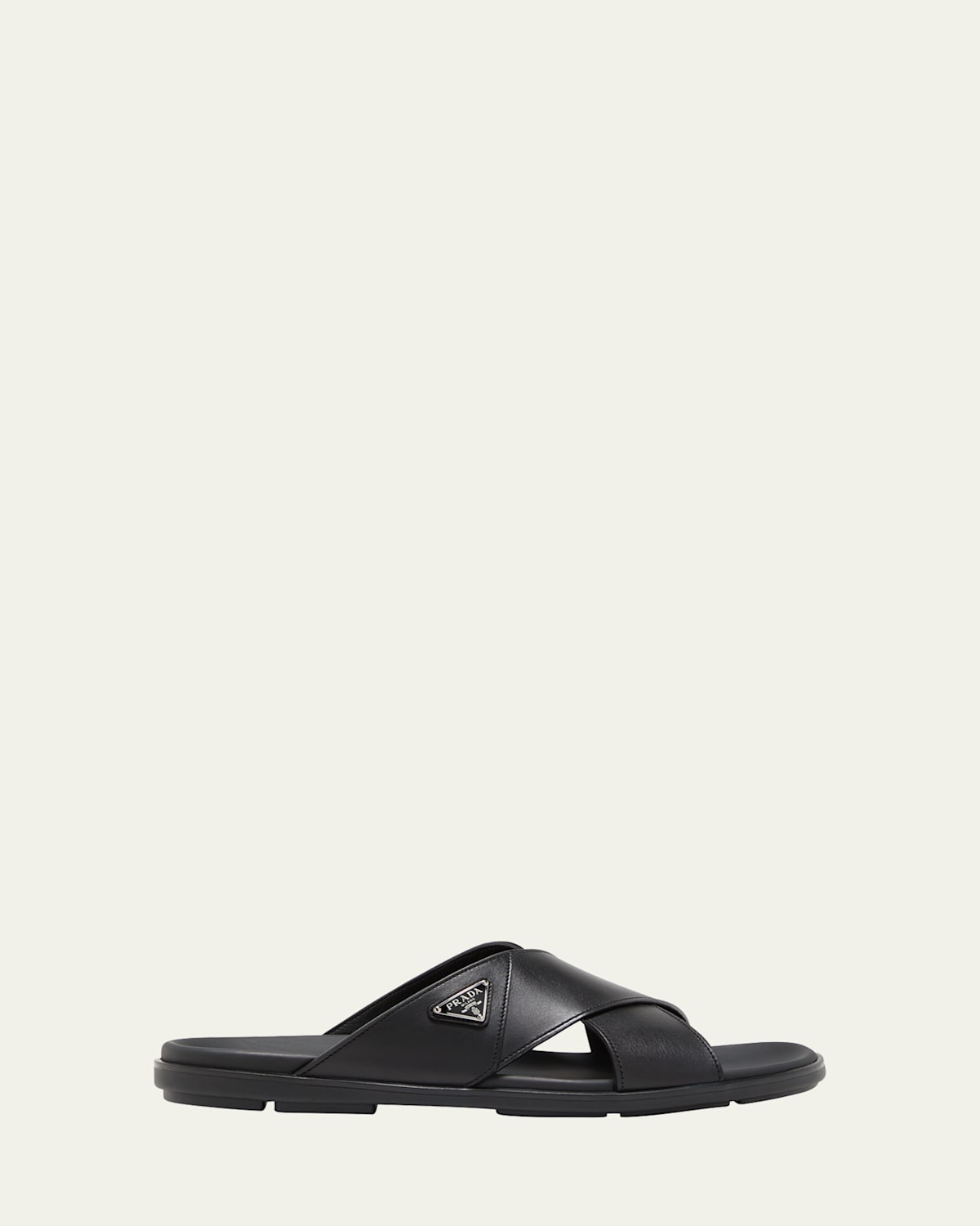 Prada Spazzolato Slide Sandal In Black