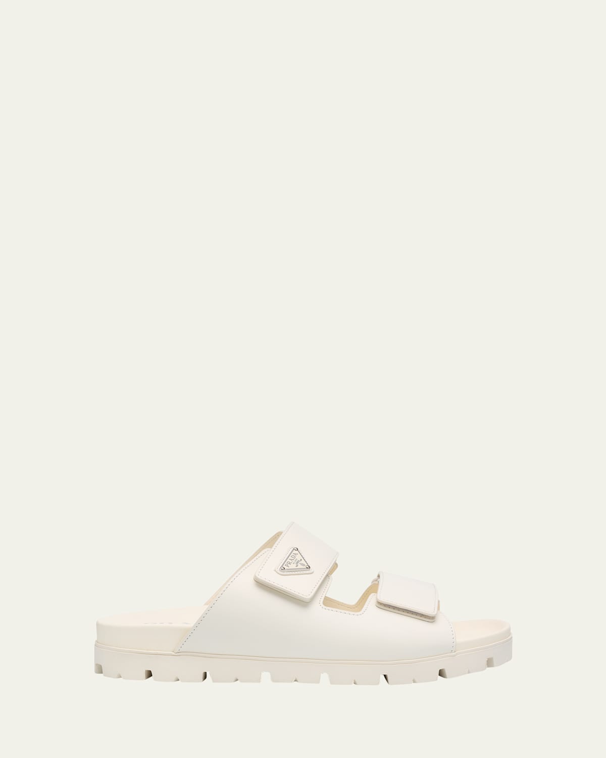 Prada Men's Fussbett Leather Dual-grip Slide Sandals In Ivory