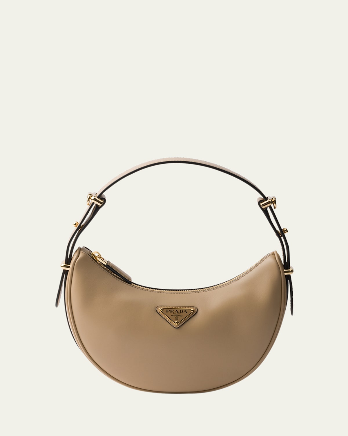Shop Prada Zip Calf Leather Shoulder Bag In F02yp Sabbia N