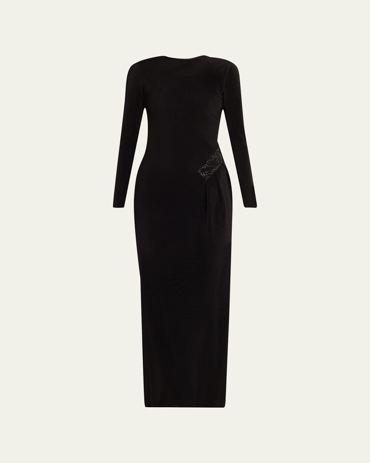 Plisse Jersey Gown with Beaded Hip Detail