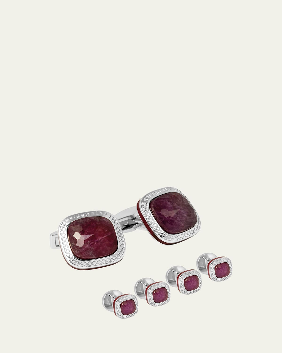 Tateossian Men's Ruby Doublet Cufflink Shirt Stud Set