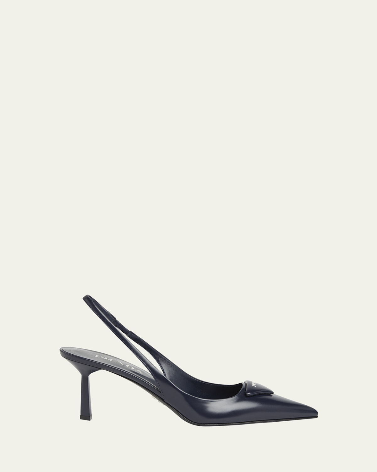 Prada Leather Pumps Glossy Finish Kitten Heel Pointed Toe