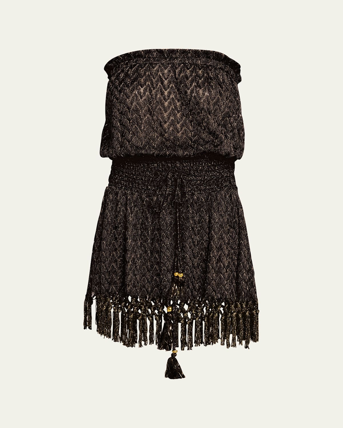 Ramy Brook Lauryn Mini Coverup Dress In Black/gold Zig Zag