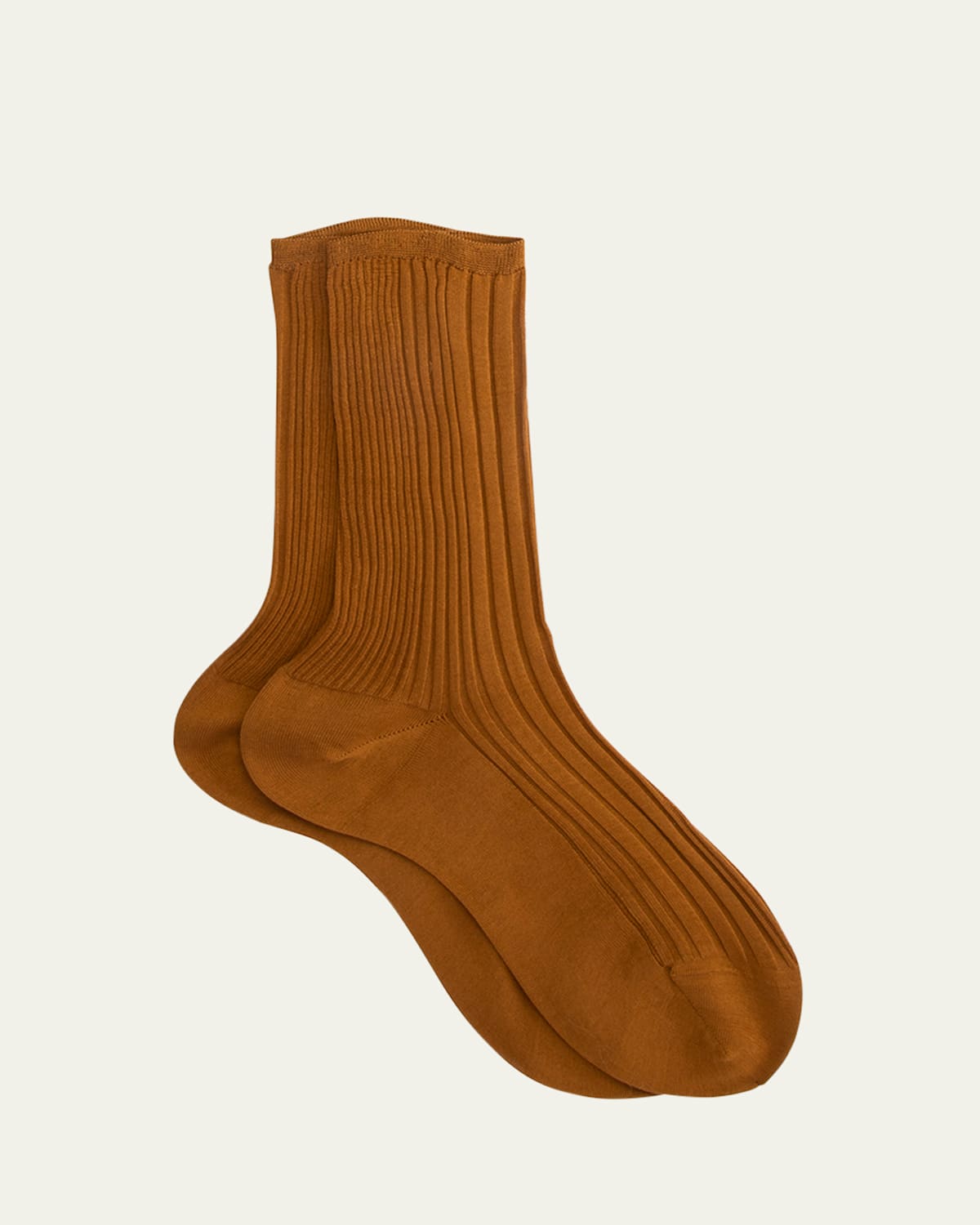 Maria La Rosa Ribbed Cotton Crew Socks In Tobacco M422 M422