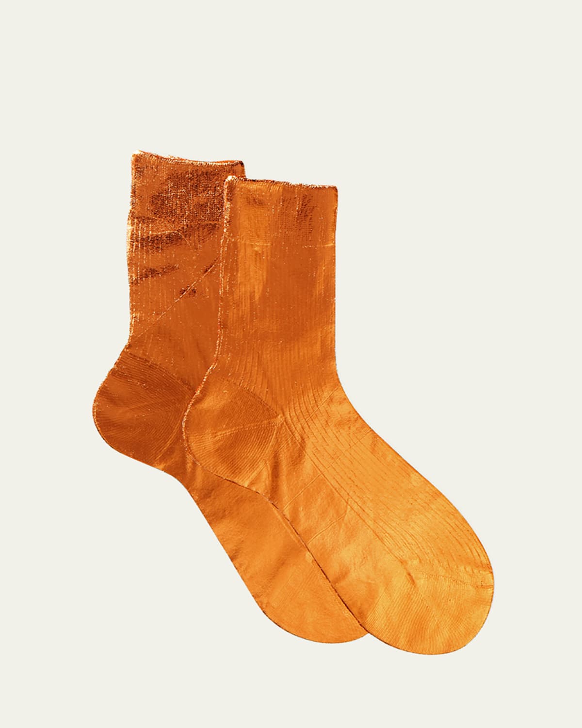 Ribbed Laminated Silk Crew Socks