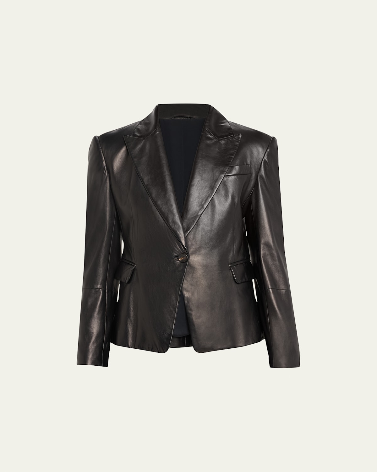 Brunello Cucinelli Black One-breasted Jacket In Leather Woman In Black