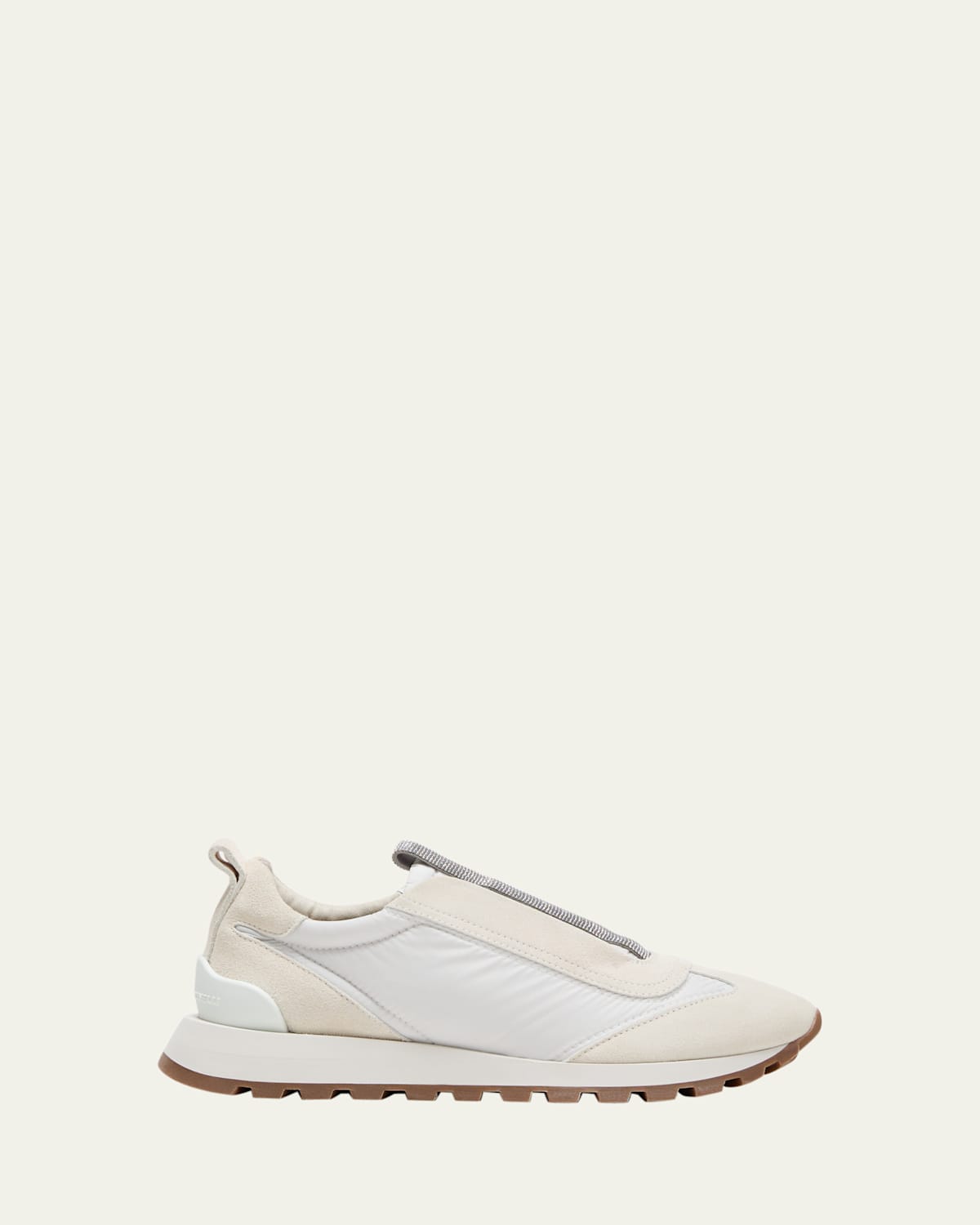 Brunello Cucinelli Women Slip On Sneakers In Leather And Fabric In Neutral