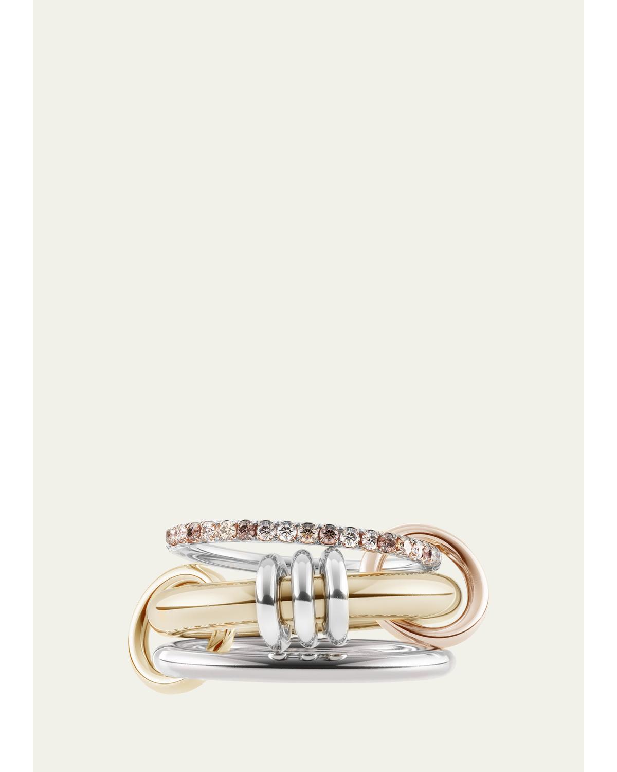 18K Mixed-Gold Gemini 3-Link Ring with Diamonds