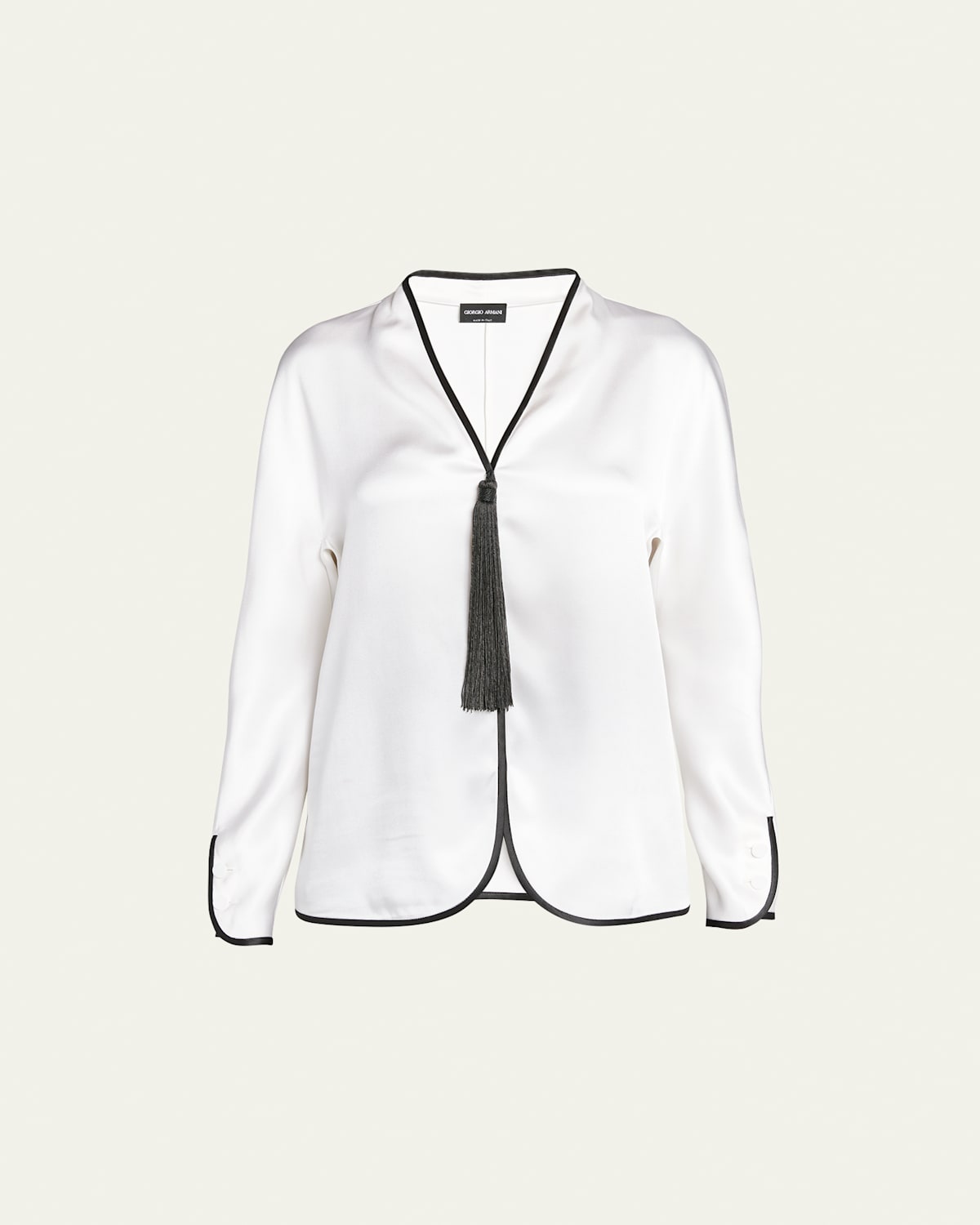 Tassel Silk Blouse with Contrast Tipping
