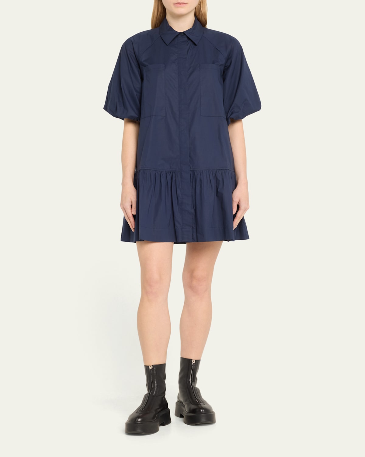 Crissy Puff-Sleeve Cotton Poplin Mini Shirtdress