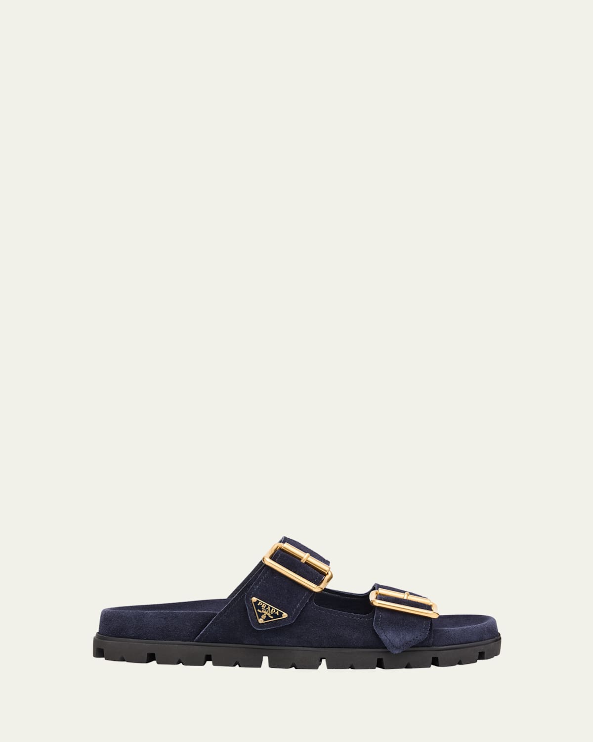 Prada Leather Slides Gold-tone Hardware Accents In Bleu