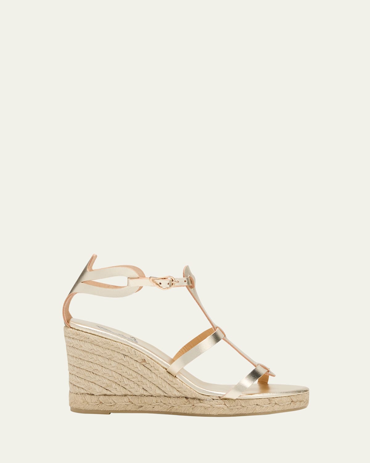 Metallic T-Strap Espadrille Sandals