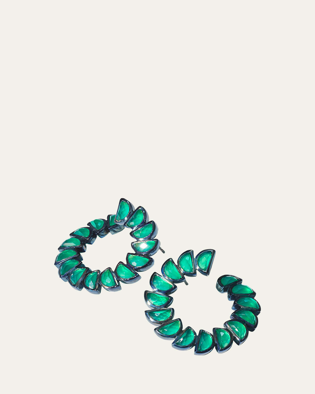 Marabou Bypass Hoop Earrings with Green Onyx