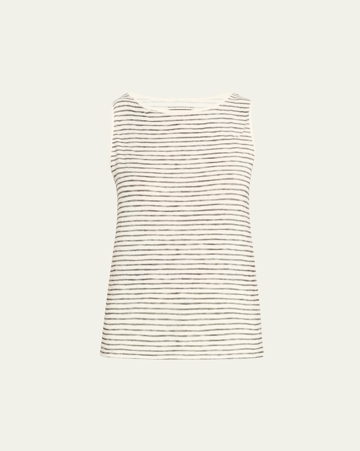 Majestic Stretch Linen Stripe Boat-neck Tank Top