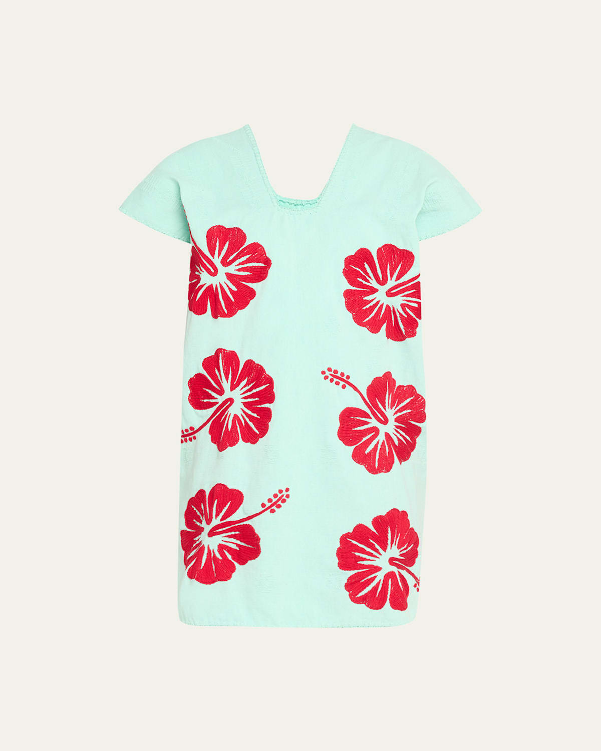 Single-Panel Hibiscus Embroidered Mini Kaftan