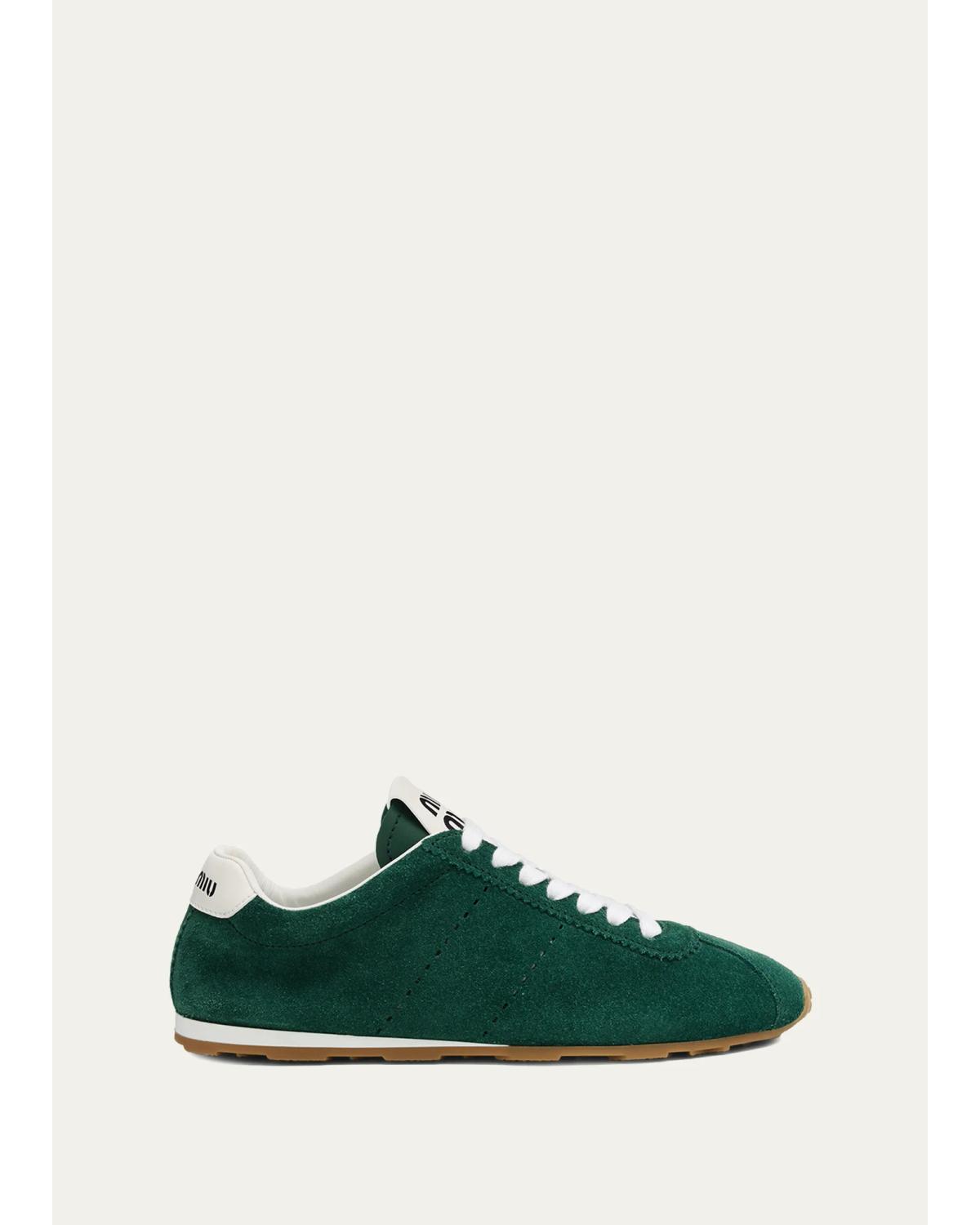 Miu Miu Suede Bicolor Retro Trainer Sneakers In Oleandro