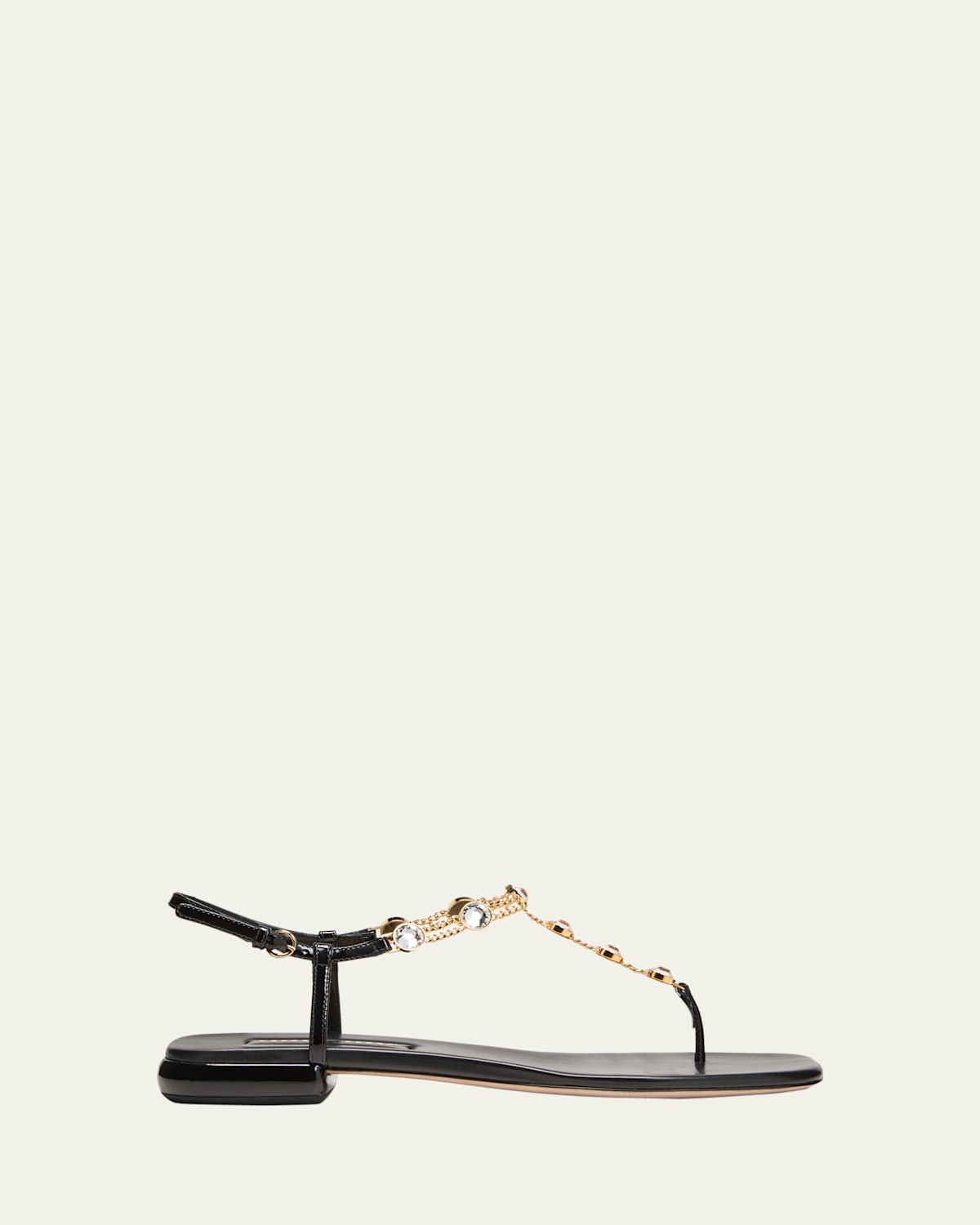 Miu Miu Vernice Crystal Chain Thong Sandals In Black