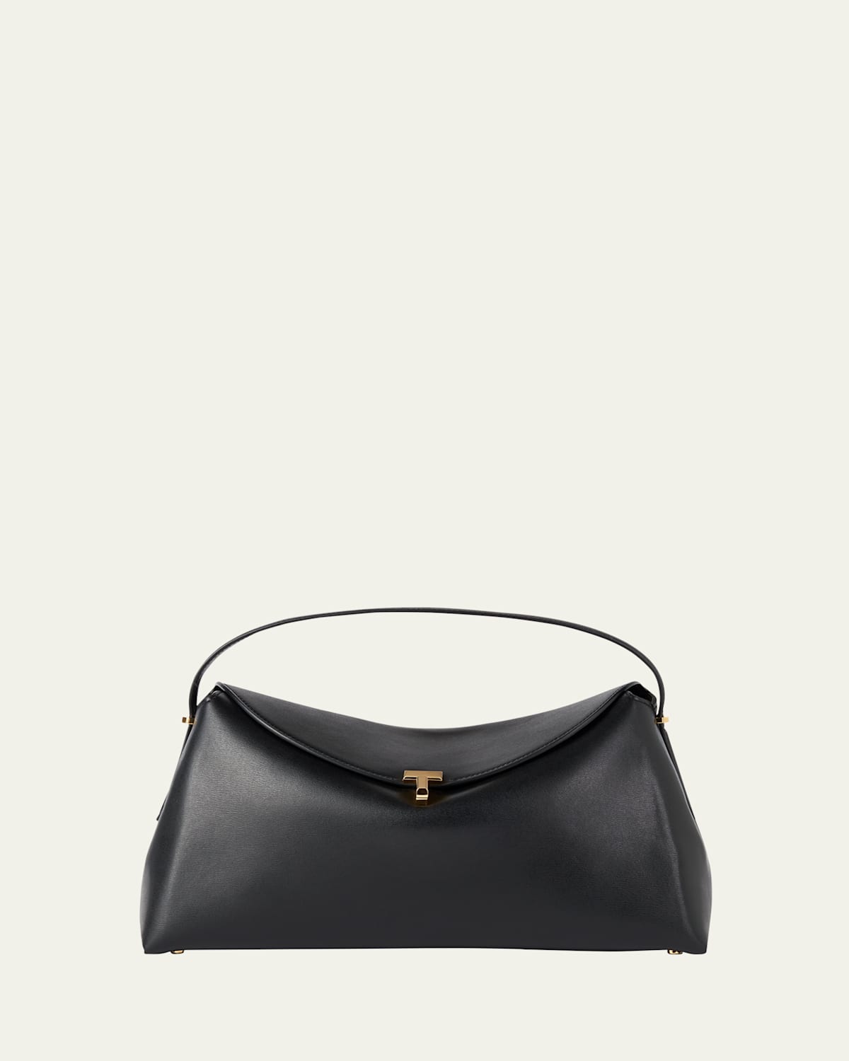 Totême T Lock Flap Leather Clutch Bag In Black