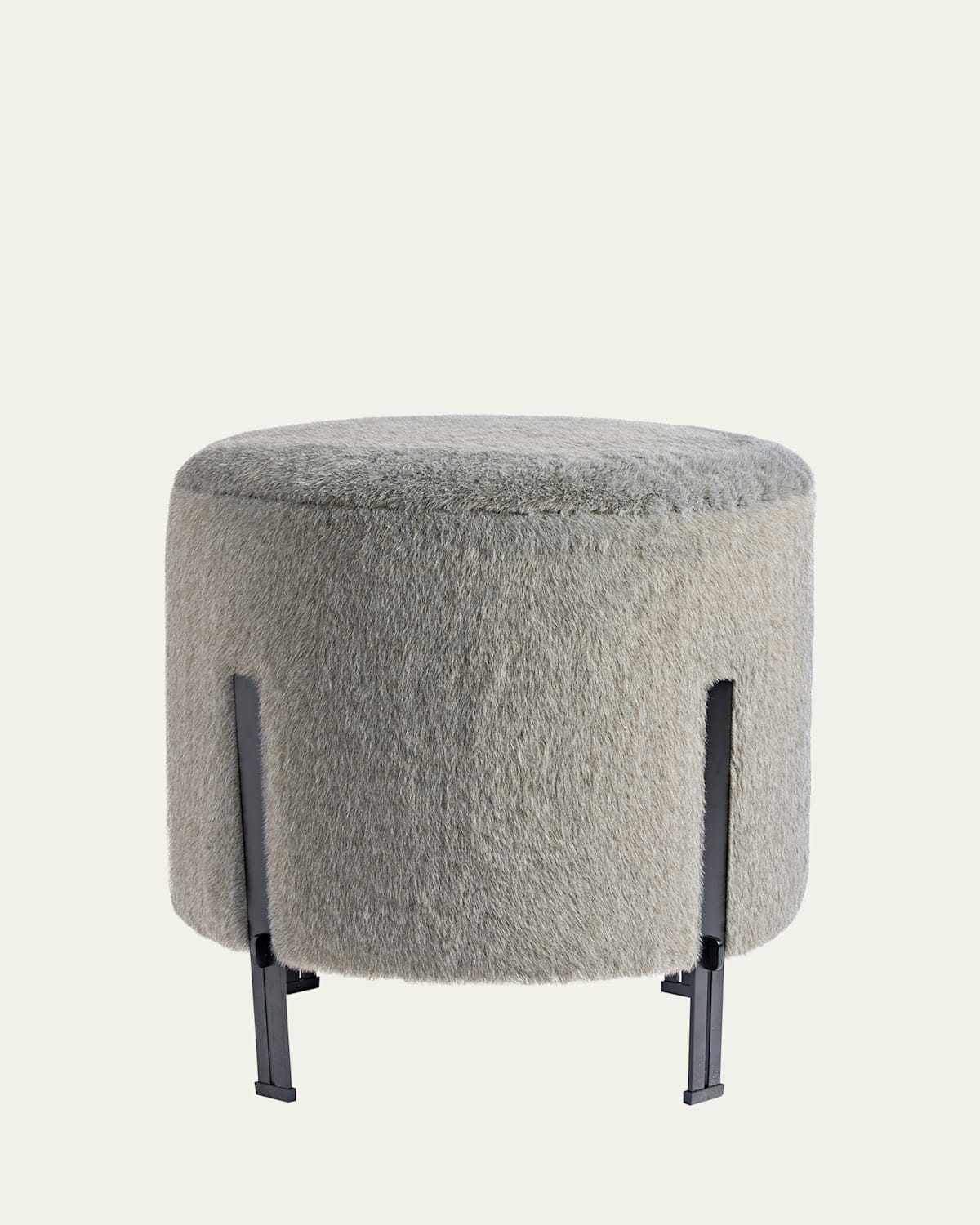 Interlude Home Bexley Faux Fur Stool In Matte Black, Pewter