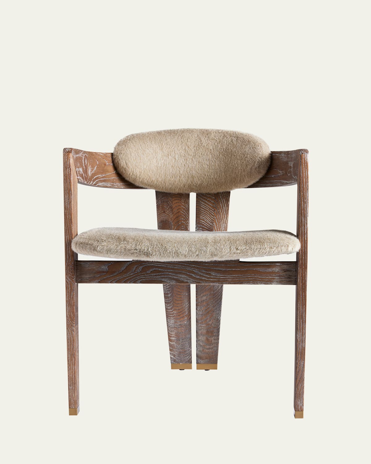 Interlude Home Maryl Faux Fur Dining Chair In Autumn Brown, Fawn, Brushed Brass