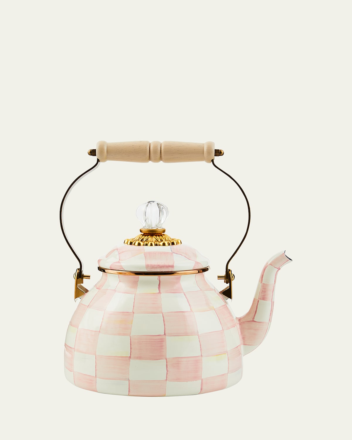 Mackenzie-childs Mackenzie Childs Rosy Check Enameled Steel 3-quart Tea Kettle