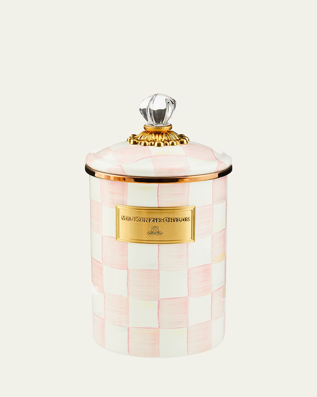 Mackenzie-childs Mackenzie Childs Rosy Check Enameled Steel Large Canister In Multi